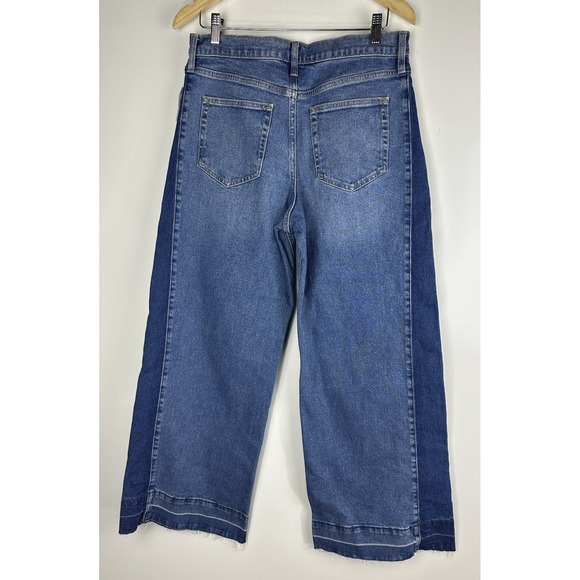 NWT GAP High Rise Stride Wide Leg Jeans 30 10R Colorblock Blue Denim Raw Hem - Picture 7 of 11